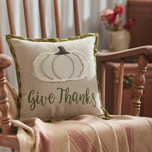 Fall Thanksgiving Harvest Applique Pumpkin Give Thanks Decorative Throw Pillow