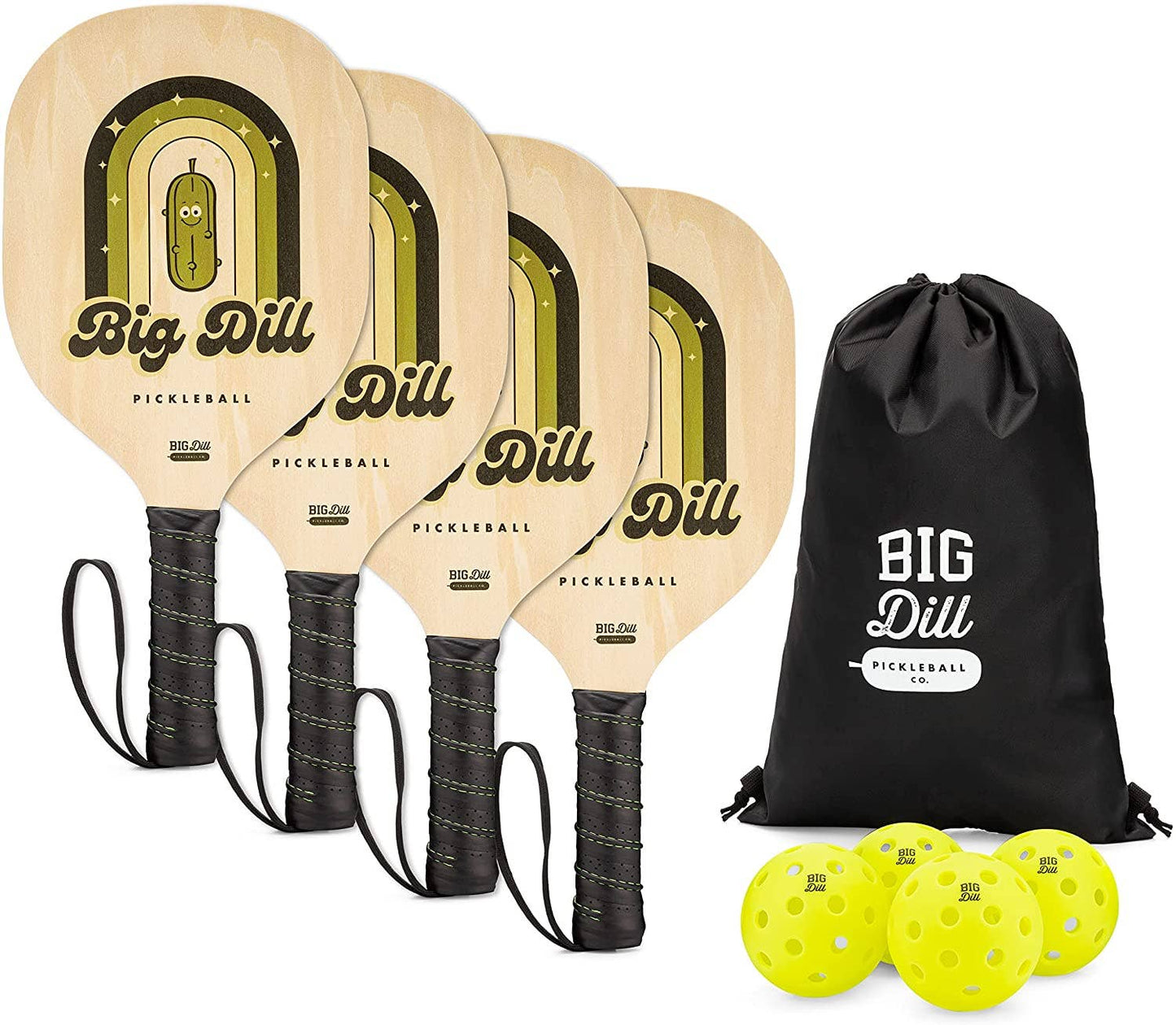 Wooden Pickleball Paddle 4-Pack Set