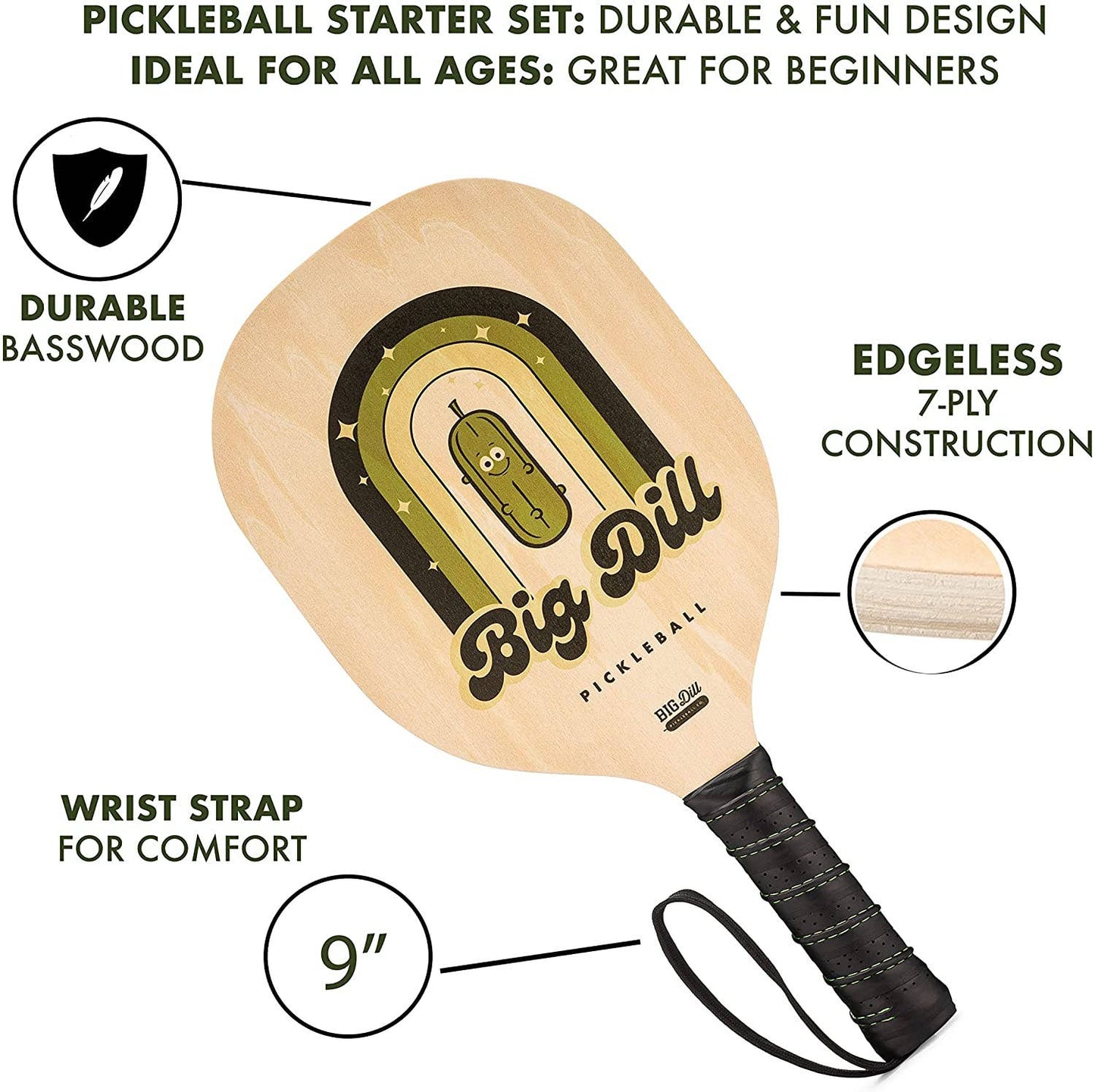 Wooden Pickleball Paddle 4-Pack Set