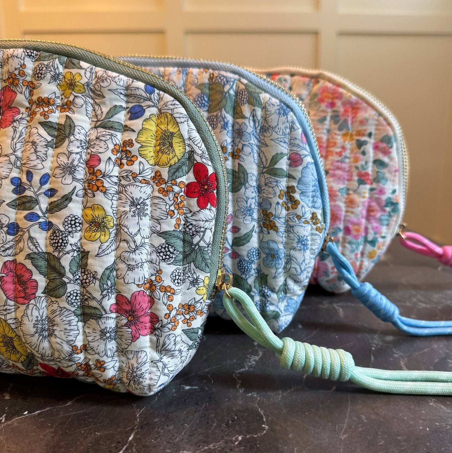 Vintage-Inspired Quilted Floral Cosmetic Case assorted