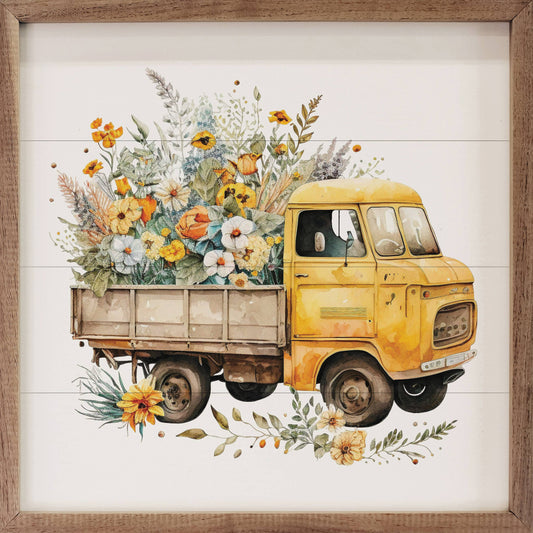 8x8 Home Decor: Yellow Truck With Flowers