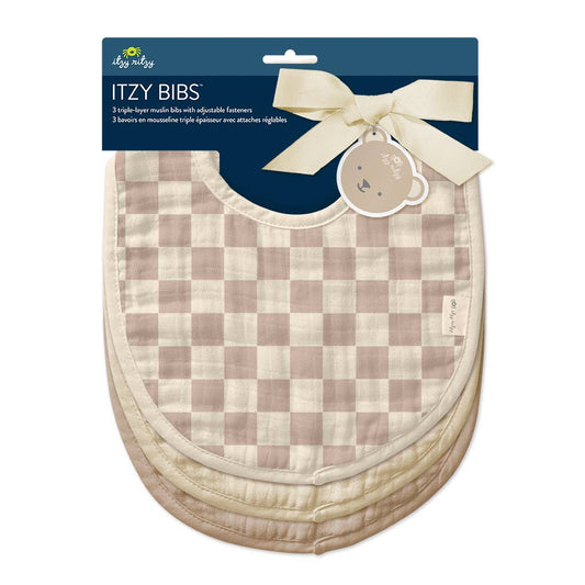 3 Pack Muslin Checkerboard Bibs