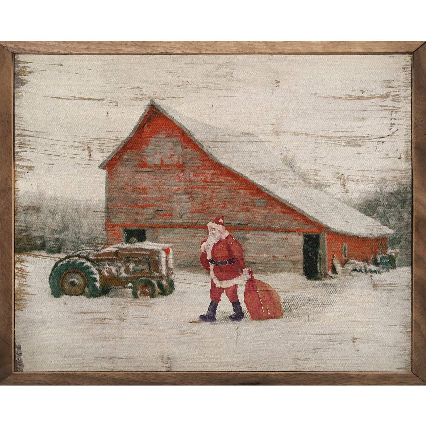 Santa On The Farm 10x8 Wooden Sign