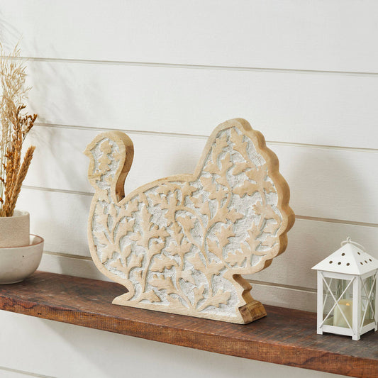Whitewash Wooden Carved Turkey Tabletop Decor