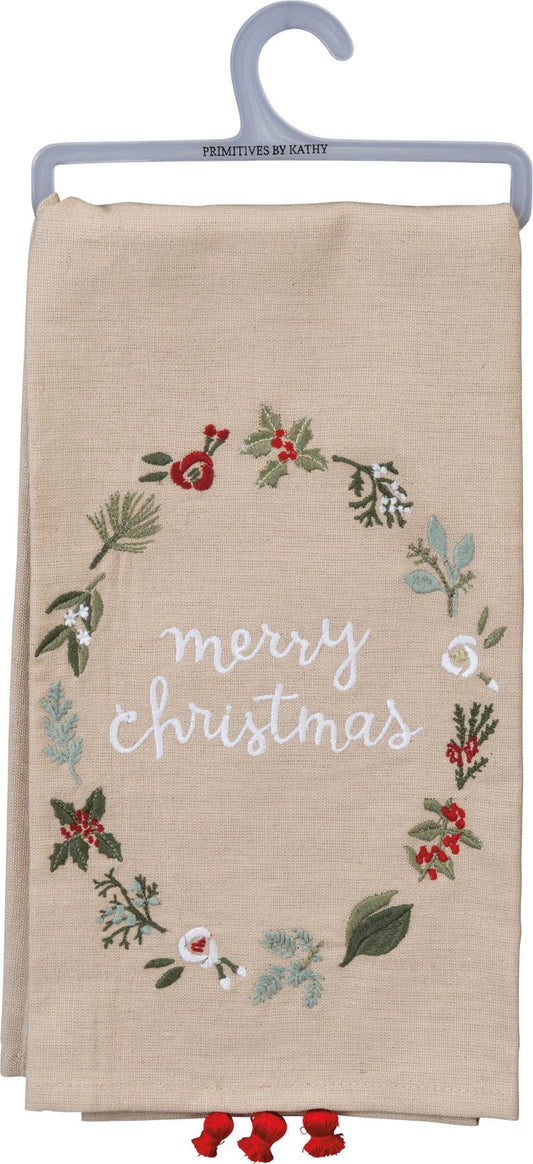 Merry Christmas Embroidered Kitchen Towel