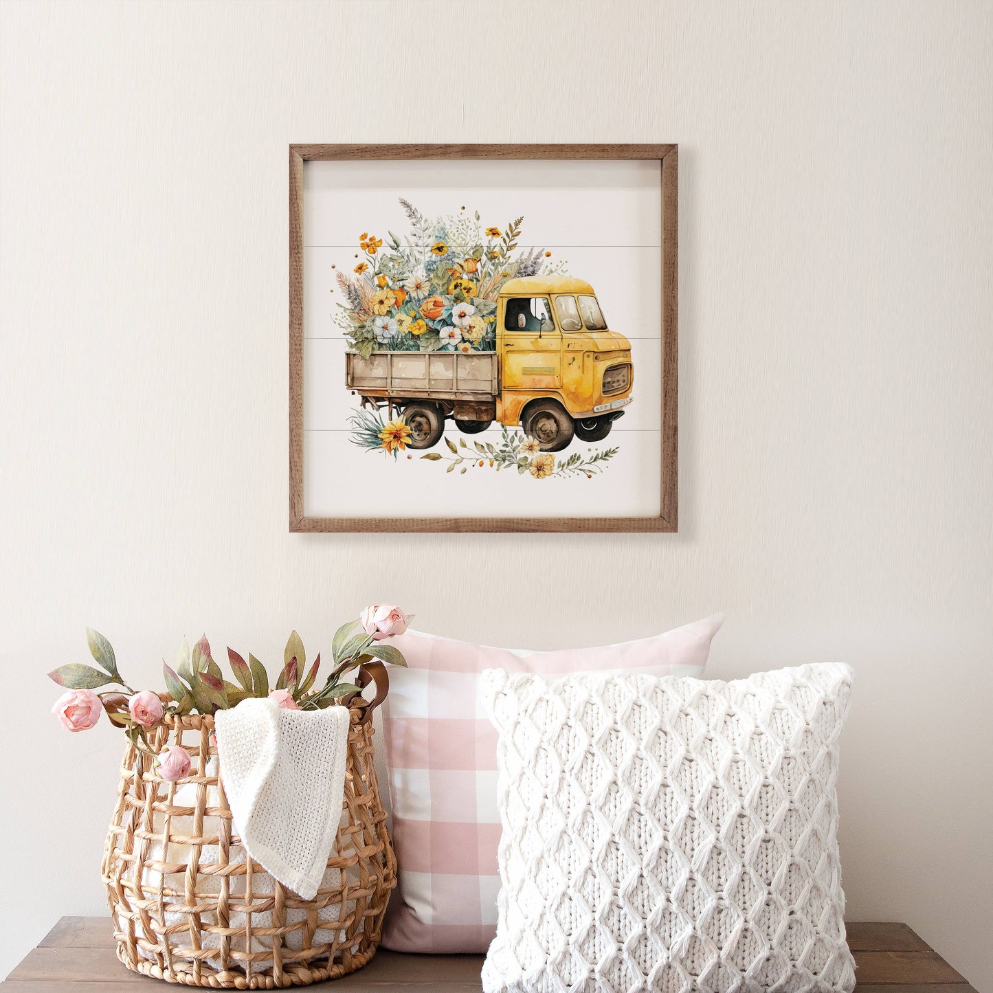 8x8 Home Decor: Yellow Truck With Flowers
