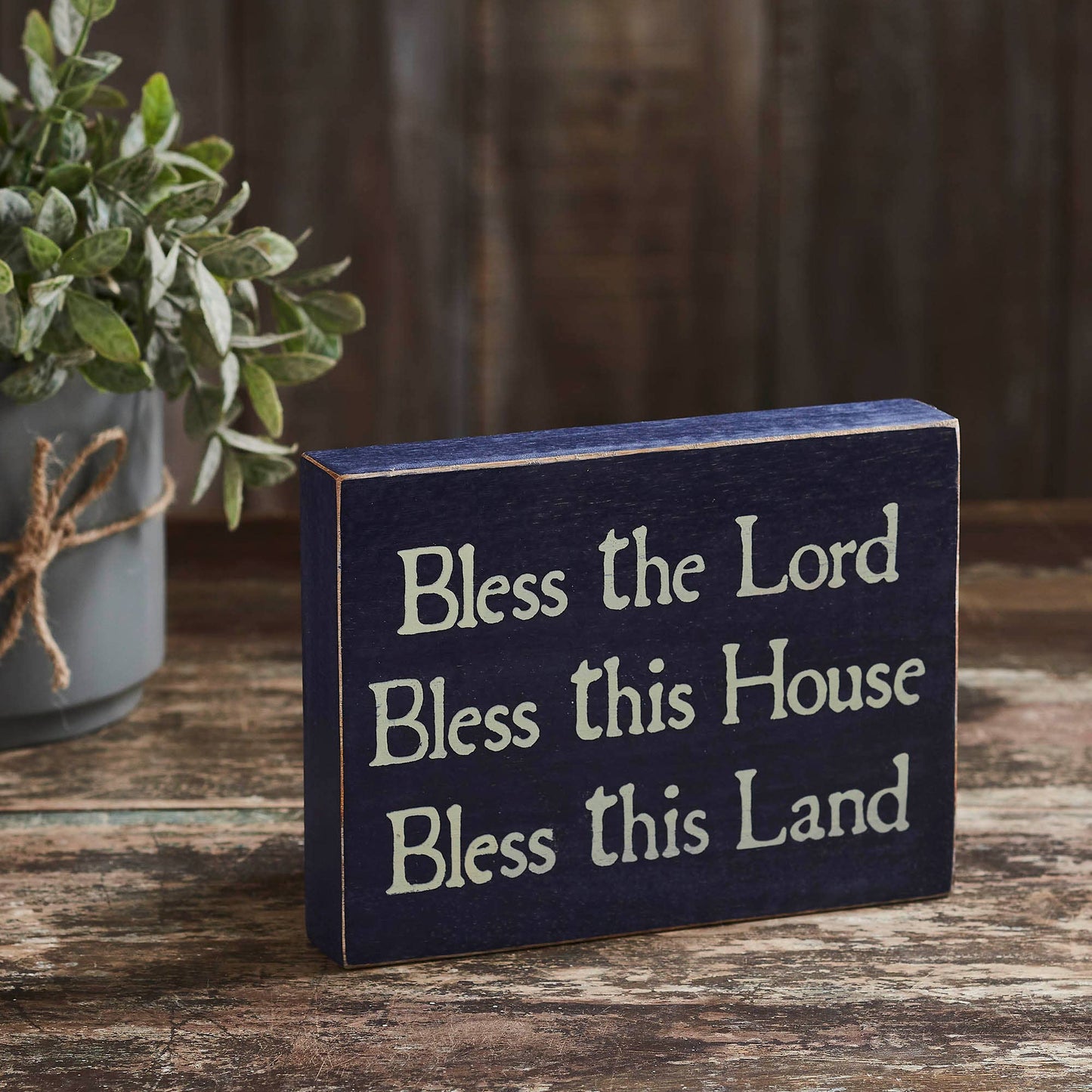 Bless The Lord Blue Wooden Sign