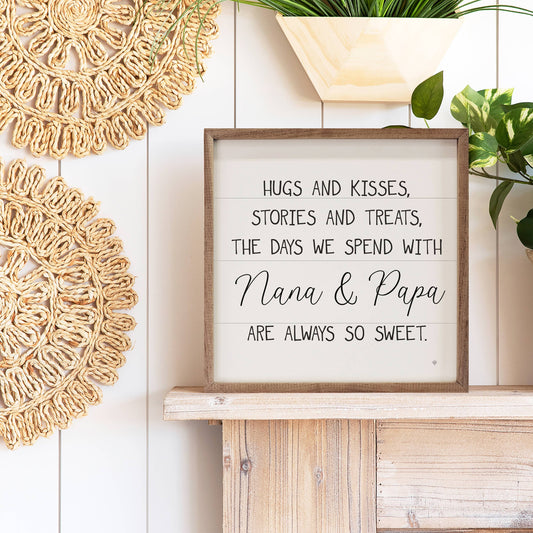 Hugs And Kisses Nana And Papa 8x8 Wall Decor