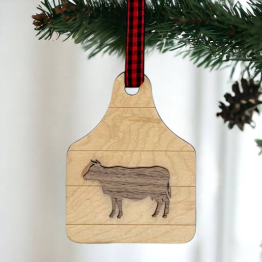 Cow Tag Christmas Holiday Ornament