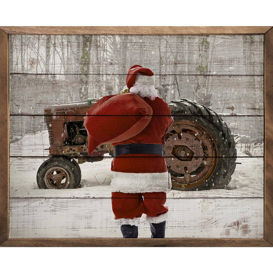 Santa With Tractor 10x8 Wooden Sign