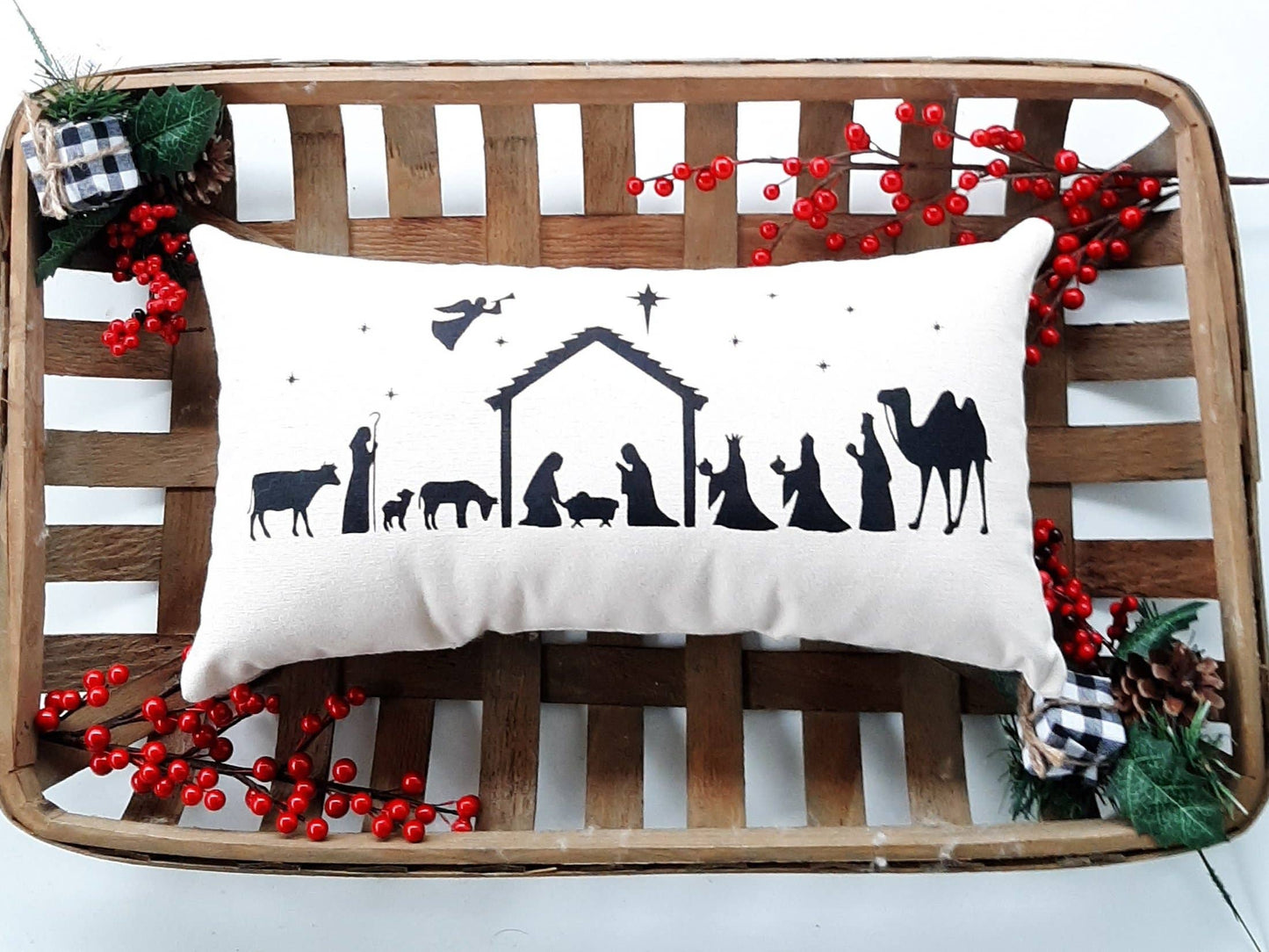 Nativity Scene Christmas Lumbar Pillow