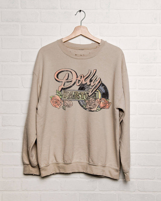 Dolly Parton Rose Record Sand Thrifted Graphic Sweatshirt