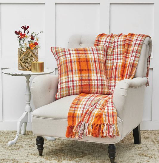 Briar Orange Plaid Throw Blanket