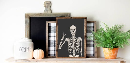 Peace Skeleton Wooden Framed Sign