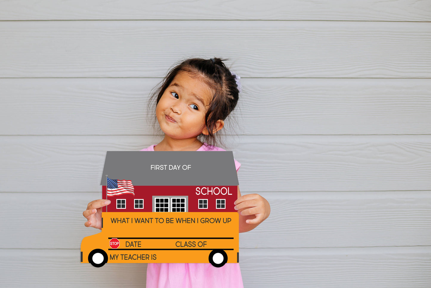 First Day of School Sign: School/Bus