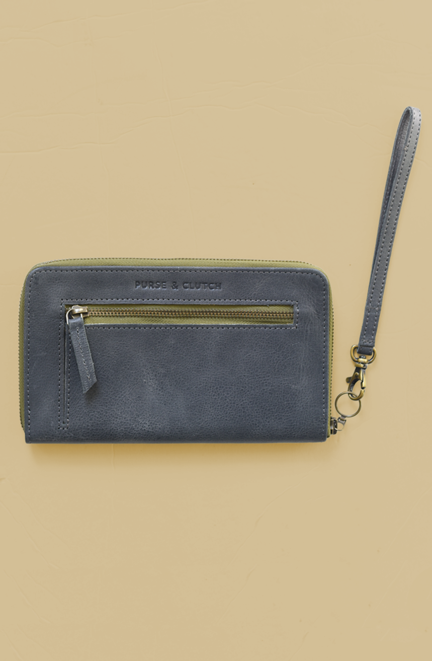 Grey Zipper Wallet Wristlet