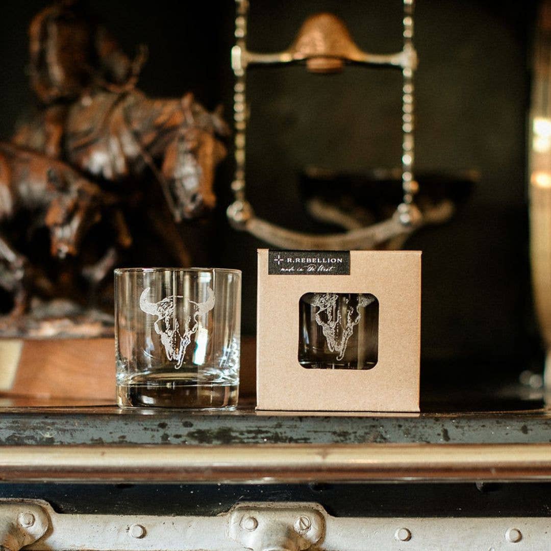 Western Etched Old Fashioned Whiskey Glass