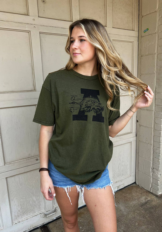 Vintage 1964 Razorbacks Logo Olive Tee