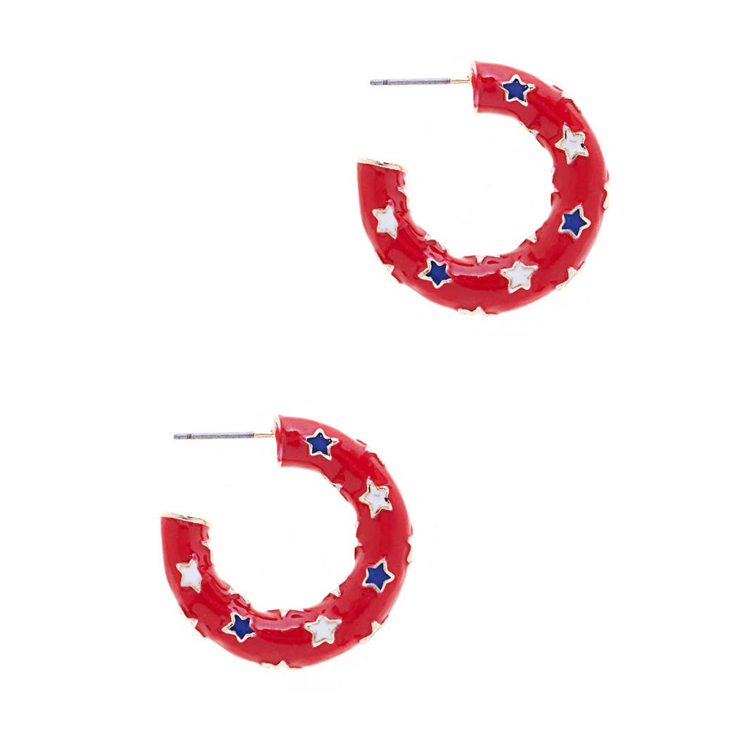 Red, White, and Blue Enamel Hoop Post Earring