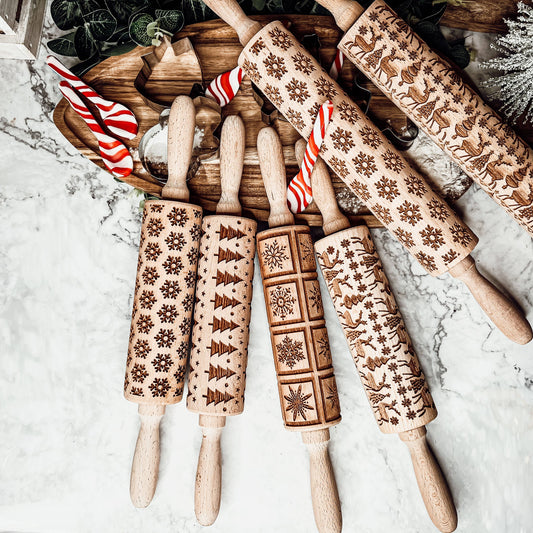 Standard Snowflake Embossed Rolling Pin + Cookie Cutters