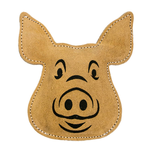 Natural Leather Pig Squeaky Dog Toy - 8"