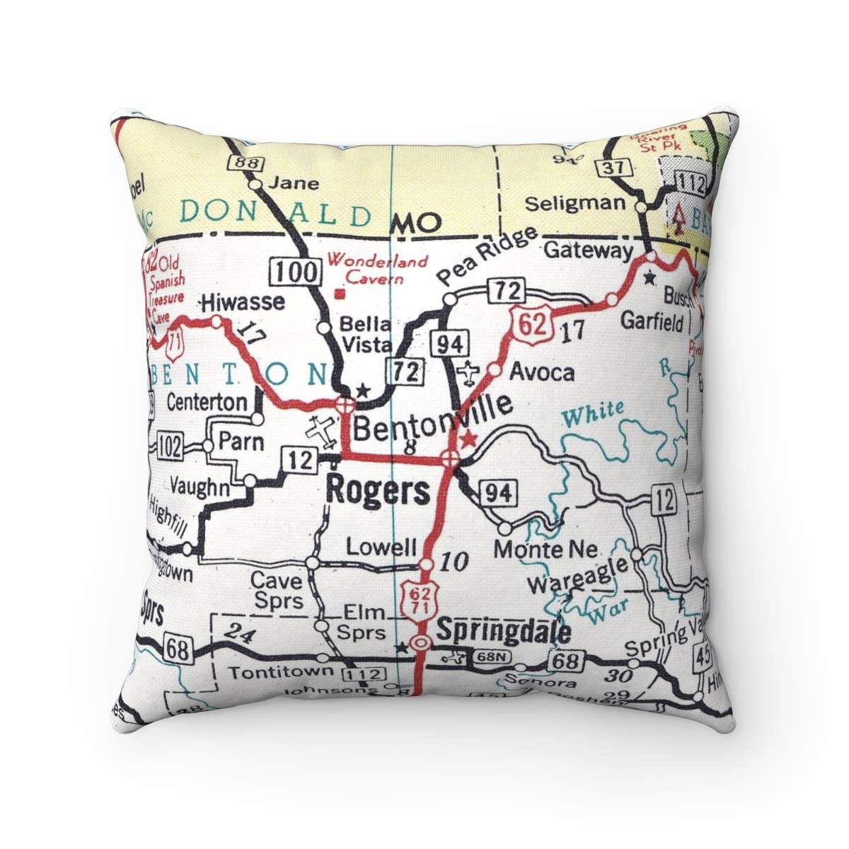 Bentonville Arkansas Map Pillow