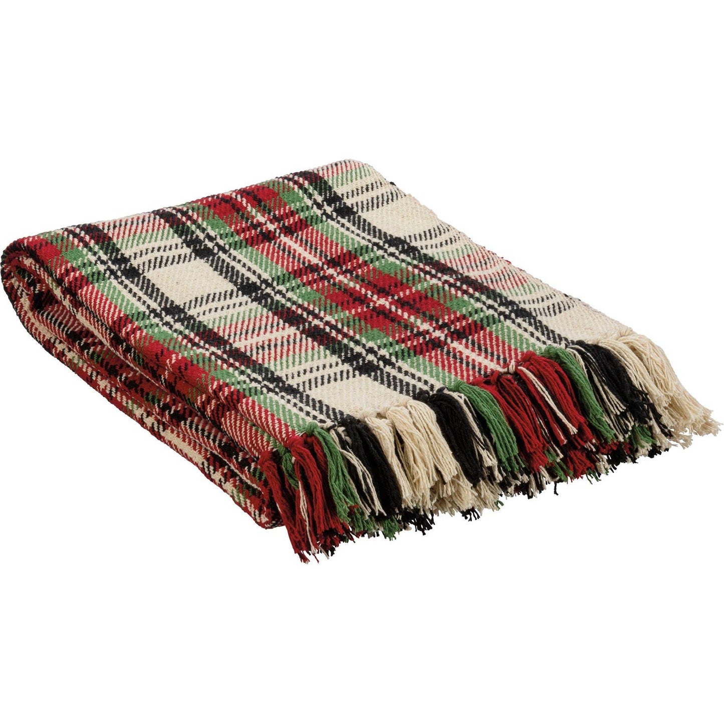 Cream Plaid Holiday Throw Blanket