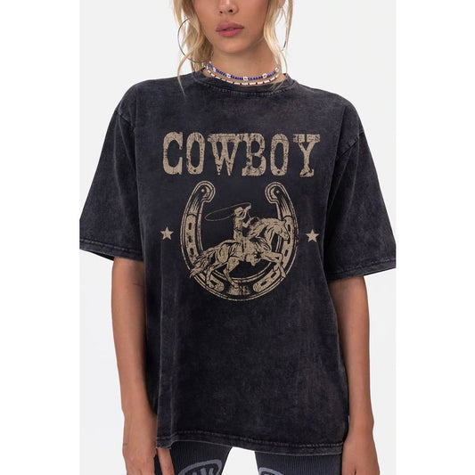 Cowboy Oversized Graphic Mineral Washed Top